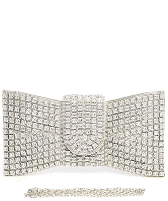 Rhinestone Studded Bowtie Iconic Clutch Bag XS808 SILVER